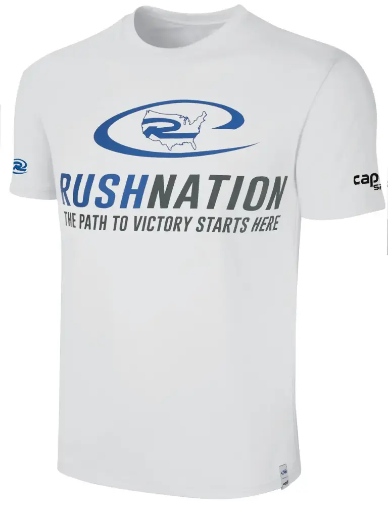 Virginia Rush Nation Basic T-shirt -- White Promo Blue Grey **option to customize with your local club name